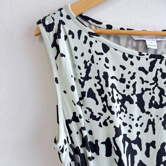 Diane von Furstenberg New Della Paint Splash Printed Dress Light Green Women’s 8 - Picture 5 of 15